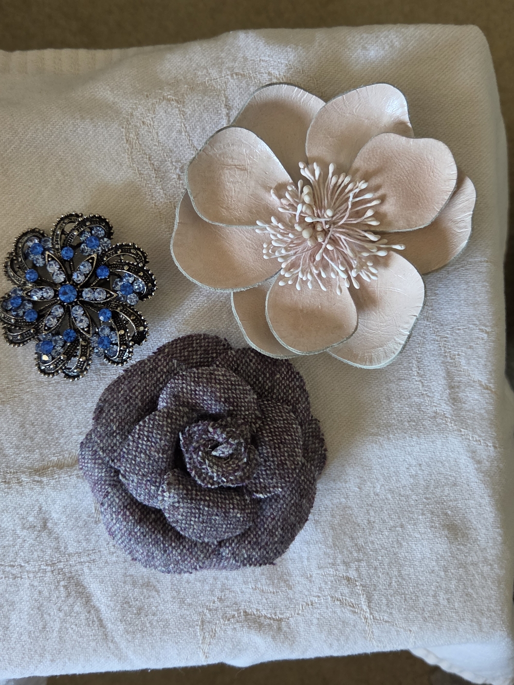 Banana Republic Floral Brooch Trio - Blush, Blue, and Taupe